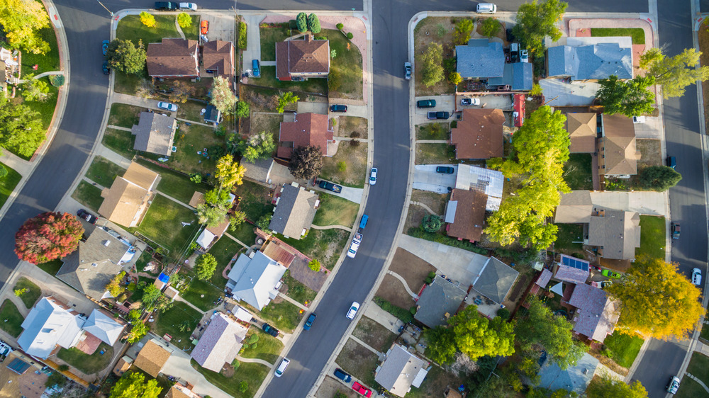 ariel view of a Residential neighborhood of new construction homes